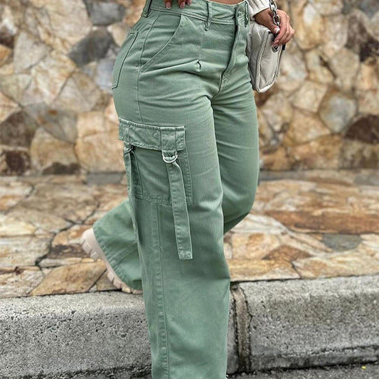 Women's Casual Patch Pocket Straight-leg Overalls